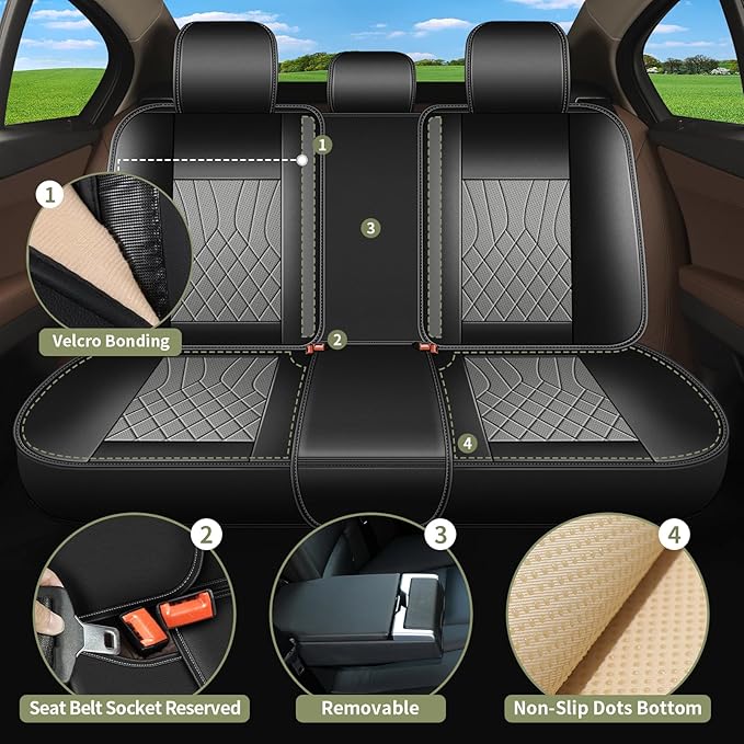Seat Covers Full Set for Honda Civic Sedan 2003-2015 & 2020-2026 - Breathable Perforated Leather Seat Cover - for Honda Civic Accessories Coupe Hatchback - Black&Grey