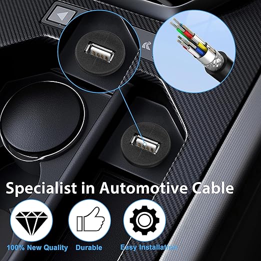 YACSEJAO USB Flush Mount Cable USB 2.0 Dashboard Panel Dash Mount Extension Cable with Buckle for Car Truck Boat Motorcycle Dashboard, 1m