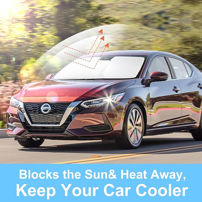 Windshield Sun Shade Custom Fit for 2020 2021 2022 2023 2024 2025 Nissan Sentra Sedan Accessories Foldable Sunshade Sun Blocker Protect Car from Sun Rays & Heat Damage Keep Car Cooler
