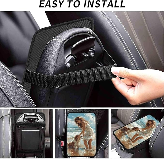Custom Car Center Console Cover Personalized Auto Armrest Cushion Pad Add Your Image Text Logo Waterproof Non-Slip Neoprene Protector Car Decor Accessories for SUV Vehicle Sedan Truck
