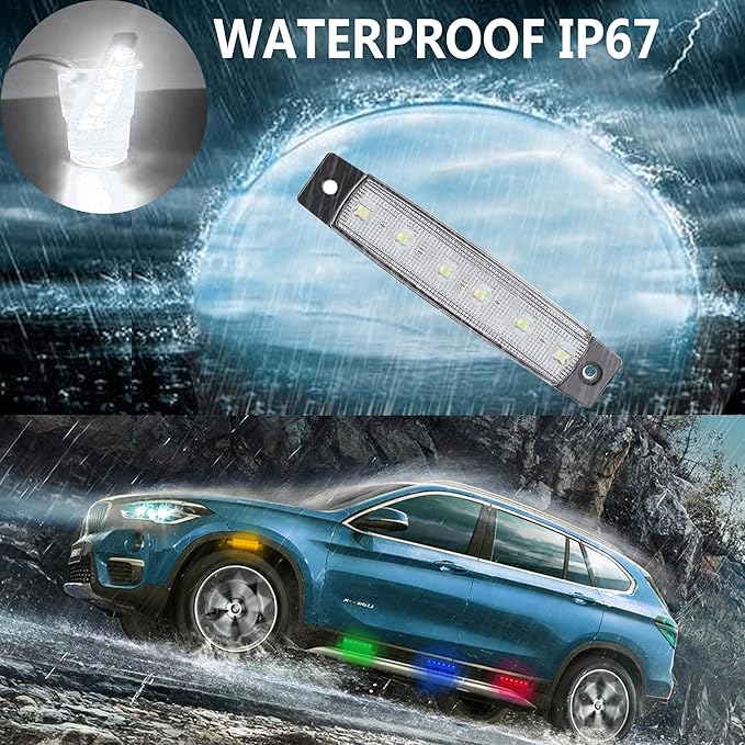 10 Pcs White LED Rock Strip Lights,Wheel Well Underglow Lighting Kits,Car Rock Lights Exterior Side Marker Lights for Wrangler Truck Golf Cart RV RV SUV Offroad