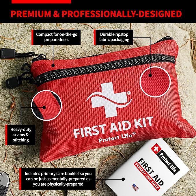 Protect Life First Aid Kit, Travel First Aid Kit for Car, 100 Piece Compact Emergency Preparedness Starter Kit for Home, Office, Camping, Hiking