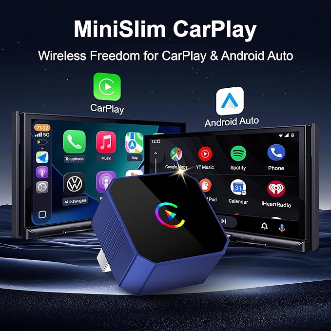 2026 Upgraded Mini Wireless CarPlay Adapter for Apple CarPlay & Android Auto, Plug & Play, Fast and Auto Connect, No Latency 2 in 1 Car Play Wireless Adapter for iPhone iOS 10+ & Android 11+