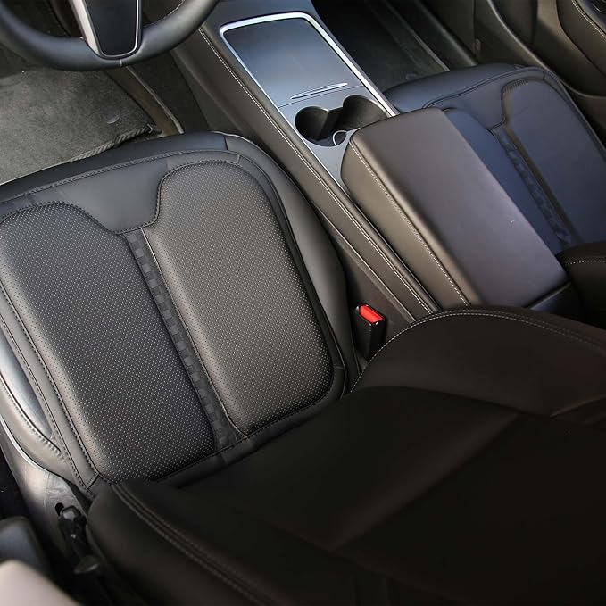 Car Seat Cushion Memory Foam for Car Seat Driver, Office Chair, Wheelchair Premium Nappa Leather Cushions Universal Fit Seat Cushion for Car Sedans SUV Truck (2 Packs/Black)