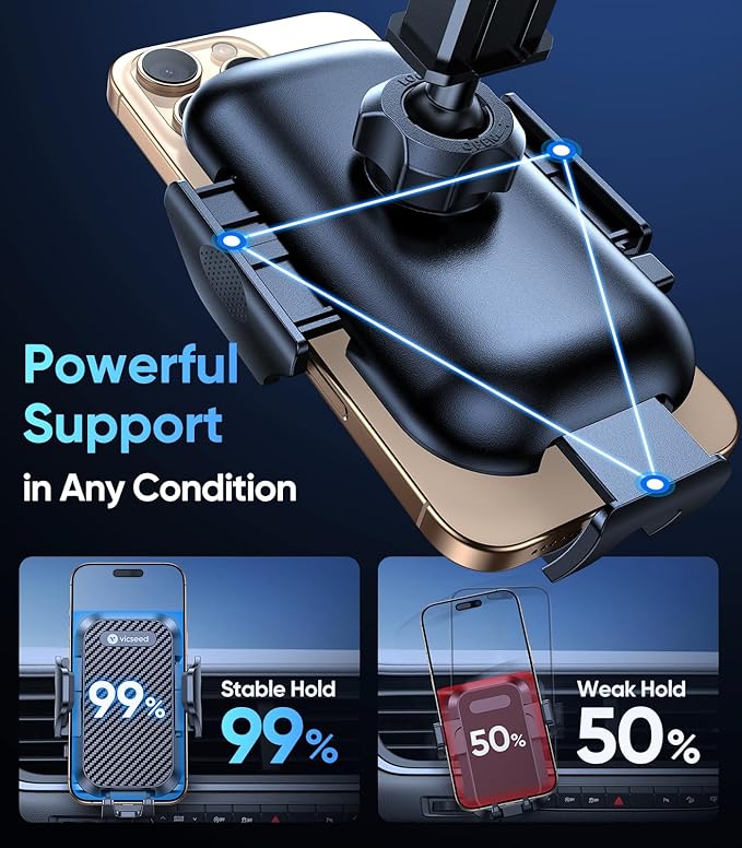 VICSEED 2026 Ultimate Sturdy Car Phone Holder [Upgraded 95+LBS Strongest Suction] Universal Long Arm Cellphone Mount for Car Dashboard Windshield Vent Truck Boat for iPhone 17 16 Pro Max & Android