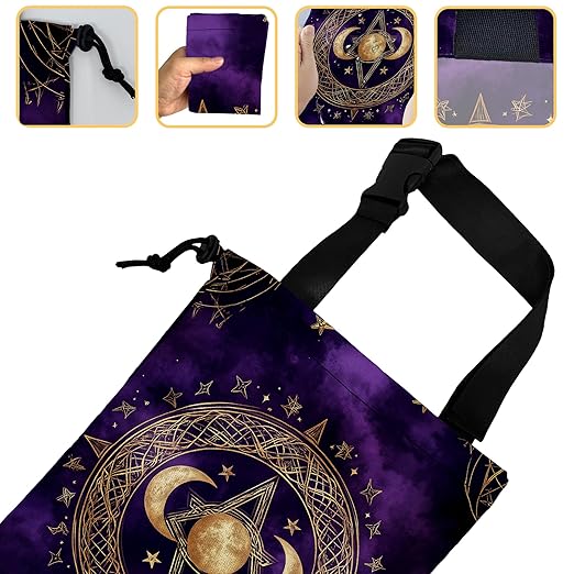 Moon and Star Car Trash Bag,Purple Crescent Moon Hanging Drawstring Car Garbage Bag,Canvas Car Back Seat Organizer with Adjustable Buckle for Men and Women