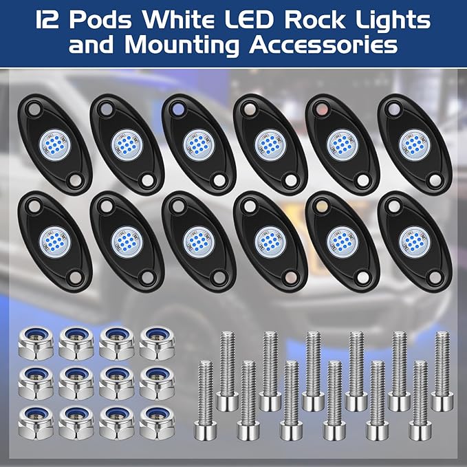 Macarrie 12 Pods Rock LED Lights for Car SUV Underglow Lights Waterproof Neon Trail Rig Lamp Lighting for Truck Motorcycle Boat ATV UTV and More(Blue)