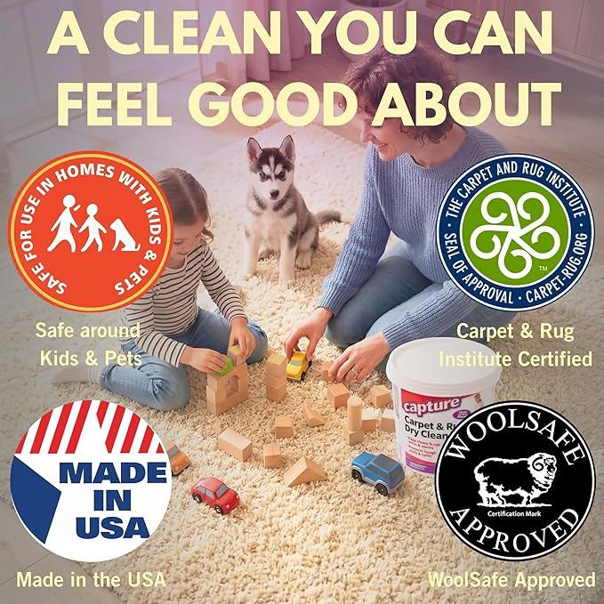 Capture Carpet & Rug Dry Cleaner w/Resealable lid - Home, Car, Dogs & Cats Pet Carpet Cleaner Solution - Strength Odor Eliminator, Stains Spot Remover, Non Liquid & No Harsh Chemical (2.5 lb)