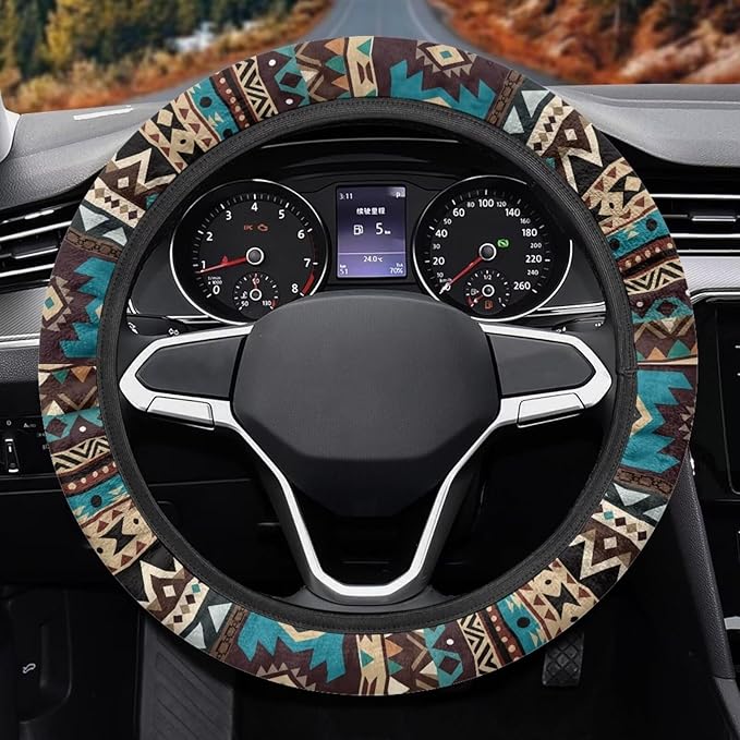 SEANATIVE Ethnic Tribes Car Steering Wheel Cover, Anti-Slip, Safety, Soft, Breathable, Universal Car Steering Wheel Dust Cover, Easy to Disassemble