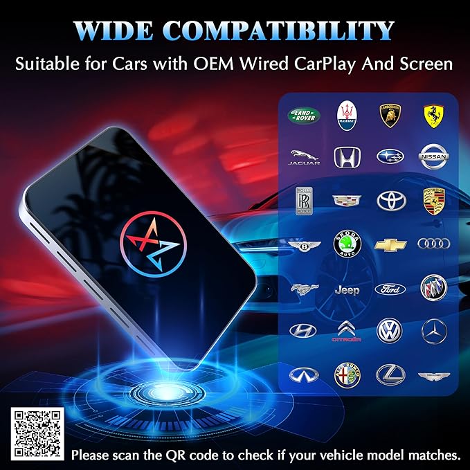 Wireless CarPlay Adapter for iPhone, 3 in 1 AI Box Surpports with OEM Wired to Wireless Apple CarPlay, Android Auto and Streaming Netflix/YouTube/TikTok, Plug and Play, Stable Connection, HDMI Output