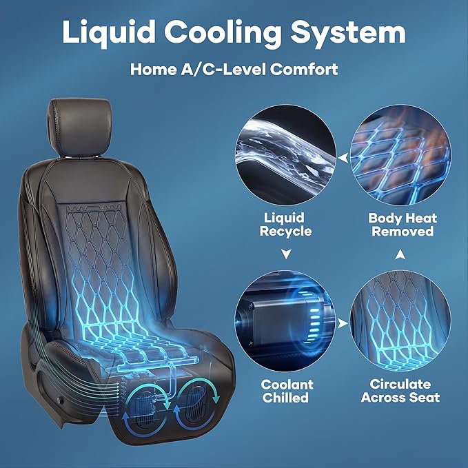 Liquid Cooled Cooling Car Seat Cover Front Seat, 12V-24V Air Conditioned Car Seat Cover with 3 Temp Modes, Ventilated Cooling Car Seat Cushion for Car SUV Truck Universal Fit, Classic Black