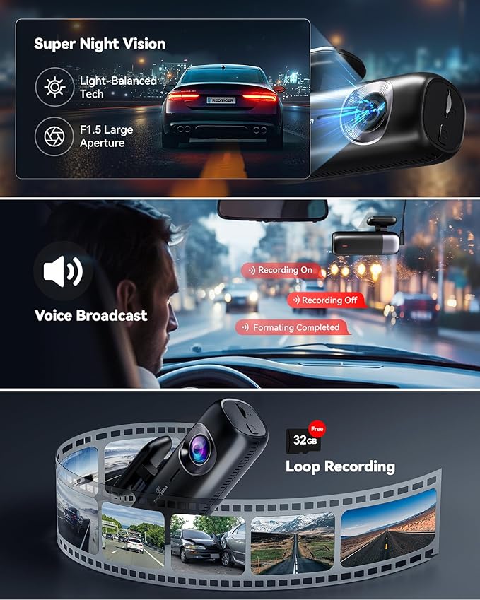 REDTIGER F9 Dash Cam 4K Front and Rear 1080P, WiFi GPS Car Camera with 32GB Card, Dual Dash Camera for Cars, Loop Recording, Night Vision, Parking Mode, Smart App Control, Support 256GB Max