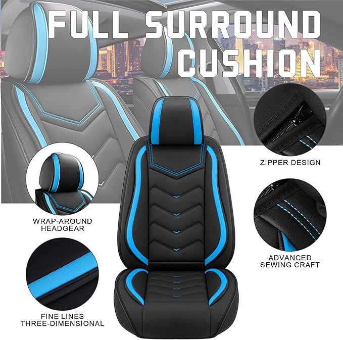 CTDS Car Seat Covers for Honda Civic 2000-2026, Stylish Sport Seat Cover, Premium Nappa Leather Car Seat Cover. Automobile Seat Covers Sets.(Standard 5 Seats/Black Blue)