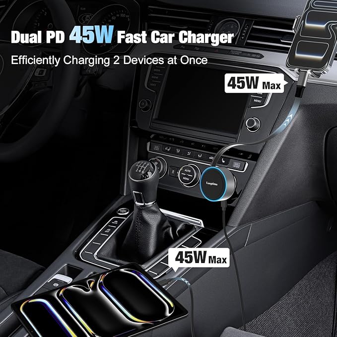 Retractable Car Charger USB C, 90W Phone Cigarette Lighter Adapter USB-C Fast Charging Plug Car Accessories for iPhone 17 16 15 Pro Max, iPad, Android, Built-in Type-C Cable, Gifts for Women Men