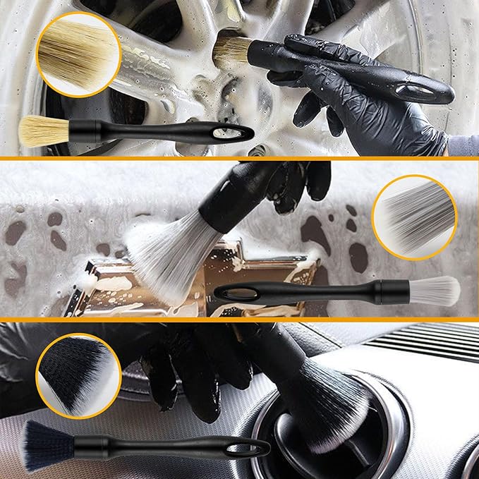 7 PCS detailing brush set for Cleaning Interior or Exterior, Durable Boars Bristle Detailing Brushes, detailing brush set,car detailing brushes for Emblem, Air Vents, Wheels, Leather Upholstery Seat