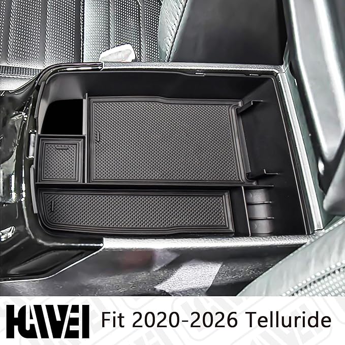 HGWEI Center Console Organizer Compatible with Kia Telluride 2020 2021 2022 2023 2024 2025 2026 Interior Accessories Insert Tray Coin Holder Armrest Secondary Storage Box, Black