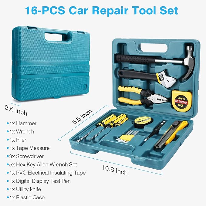 Vetoos Car Roadside Emergency Kit with Jumper Cables, Auto Vehicle Safety Road Side Assistance Kits, Winter Car Kit Essentials for Women and Men, with Car Repair Tool Set, Folding Survival Shovel