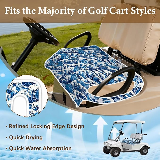 Golf Cart Seat Covers, Blue Golf Cart Seat Towel Blanket Club Car for Golf Lover, Wave Golf Cart Accessories, Keep Seat Comfortable and Cool for 2-Seat Golfs Carts, Gifts for Christmas Thanksgiving