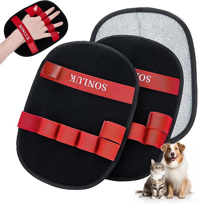 2PCS Pet Hair Removal Glove for Dogs&Cats,Upgraded 5-Finger Electrostatic Magic Brush Reusable Pet Hair Remover Glove for Laundry,Carpets,Sofa Gaps and Car Seats(Red)