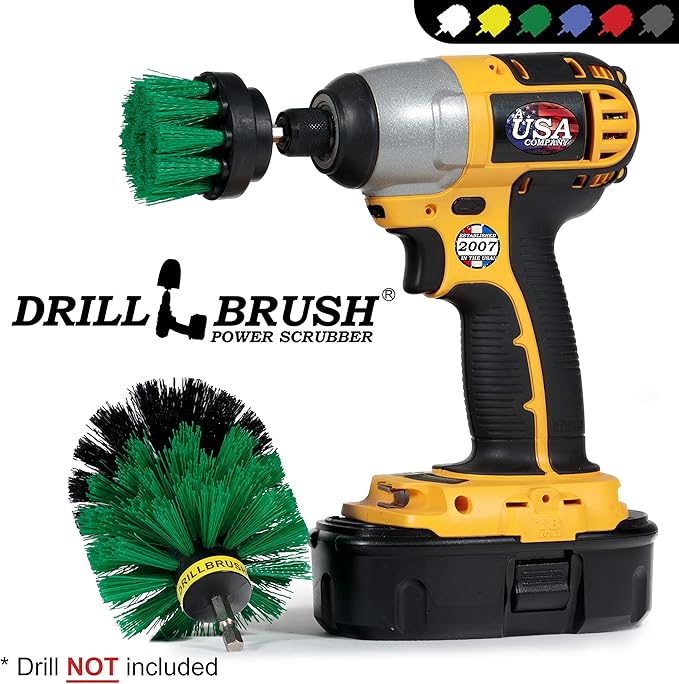 2 Piece Green Medium Stiffness Drill Rotary Cleaning Drillbrushes for Cleaning Kitchen, Cabinet, Counter, Linoleum, and General Purpose Scrubbing by Drillbrush