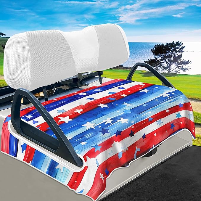 YOKYHOM American Flag Golf Cart Seat Covers for 2/4-Seater, Patriotic USA Seat Towel Blanket Keeps Seats Cool & Clean for Summer, Microfiber Fits EZGO, Club Car, Yamaha, 51"x31"