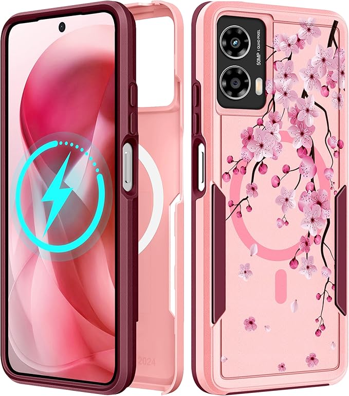 for Moto G Power 5G 2024 Case - Compatible with MagSafe Women Girls Cute Magnetic Phone Cover Girly Kawaii Flower Blossom Heavy Duty Shockproof Design for Motorola Moto G Power 5G 2024 Cases