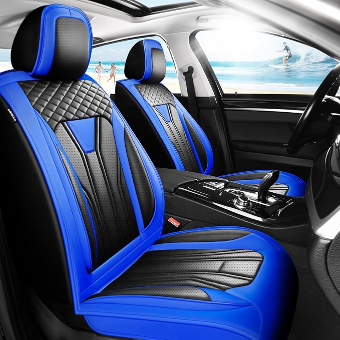 Fit Tucson Car Seat Covers Compatible with Hyundai Tucson 2010-2026, Premium Leather Breathable, Wear Resistant, Airbag Compatible, All-Weather Protection & Full Coverage, Full Set Blue&Black