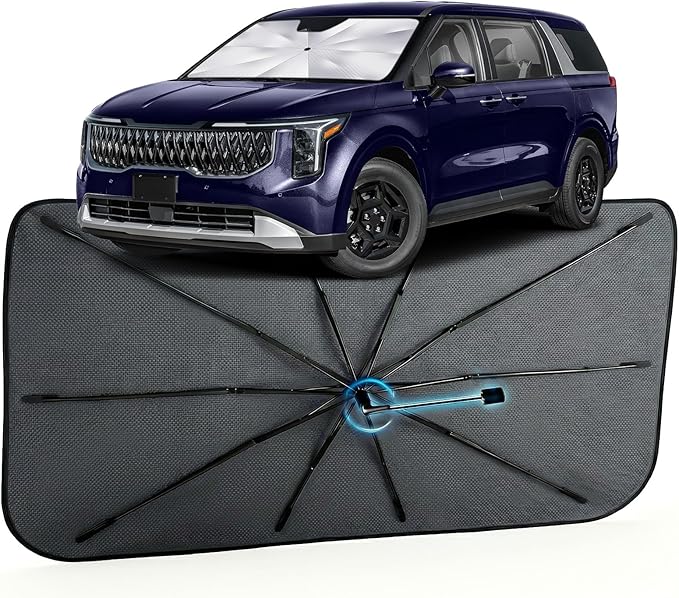 Car Windshield Sun Shade for Kia Carnival 2022-2026 –[Reflective Coated Fabric] Sunshade Umbrella for Front Window, Car Shades Sun Visor Keep Car Cool and Protects Interior, 1:1 Exact Fit