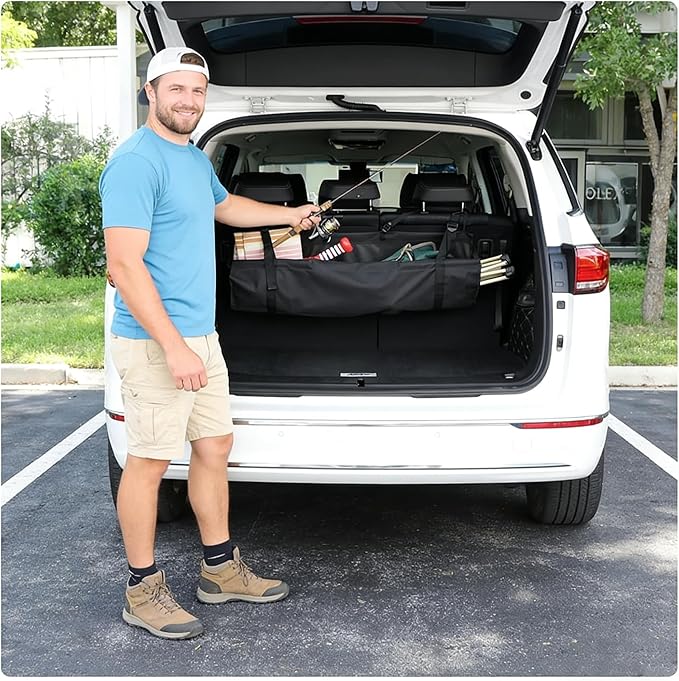 Car Trunk Organizer Hanging Bag, Waterproof Backseat Storage for SUV Jeep Truck Minivan, Black, 35.4 x 11.2 Inches, Foldable