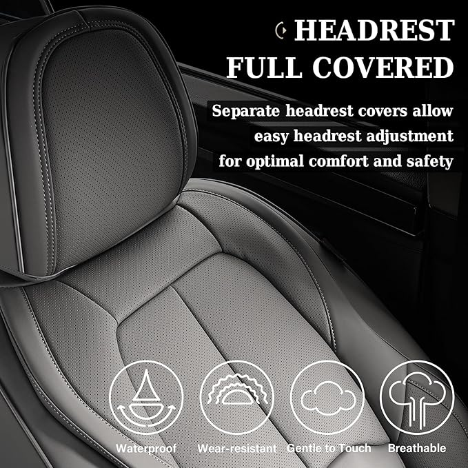 Coverado Seat Covers, Car Seat Covers Front Seats, Premium Nappa Leather Seat Covers for Cars, Waterproof Car Seat Protector with Lumbar Support, Front Seat Covers Universal Fit for Most Cars (Gray)