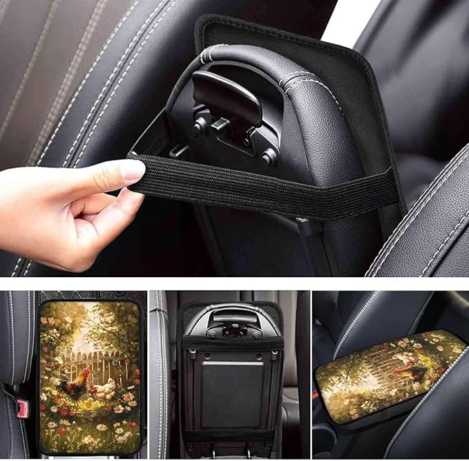 Car Center Console Cover, Chicken Floral Vehicle Armrest Covers, Middle Storage Organizer Pads, Auto Interior Accessories