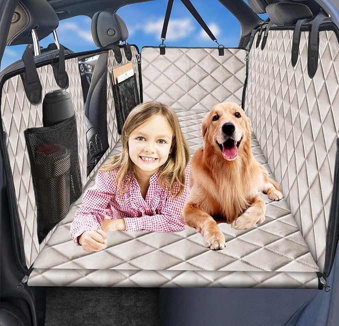 URPOWER 2026 Upgraded Back Seat Extender for Dogs - Large Hard Bottom Dog Car Seat Cover Holds 550lbs, Waterproof Dog Hammock Pet Bed with High-Density Foam Non-Slip Backseat Protector