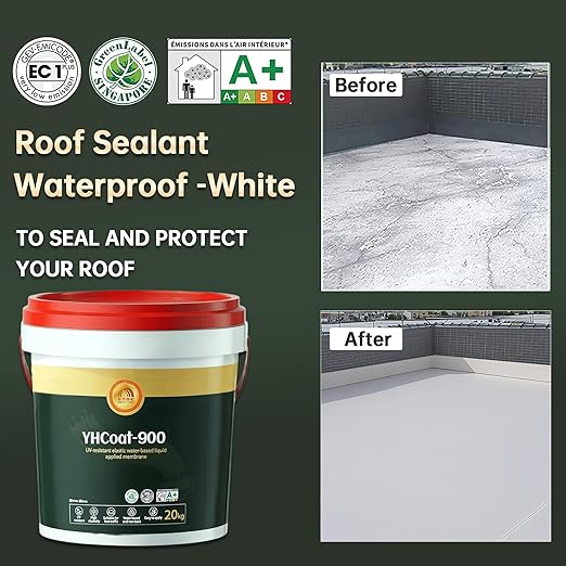 5 Gallon White Waterproof Elastomeric Roof Coating Sealant, Flexible Solar Reflective Liquid Waterproofing Adhesive for Flat, Metal, Slope Roofs Repair 20KG