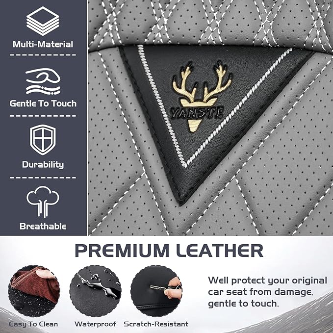 Truck Seat Covers for Ford F150 2009-2026, Waterproof Premium Leather Full Coverage Car Seat Cover, Muscle Sport Style Auto Interior Seat Cover Sets (Full Set/Black Gray)