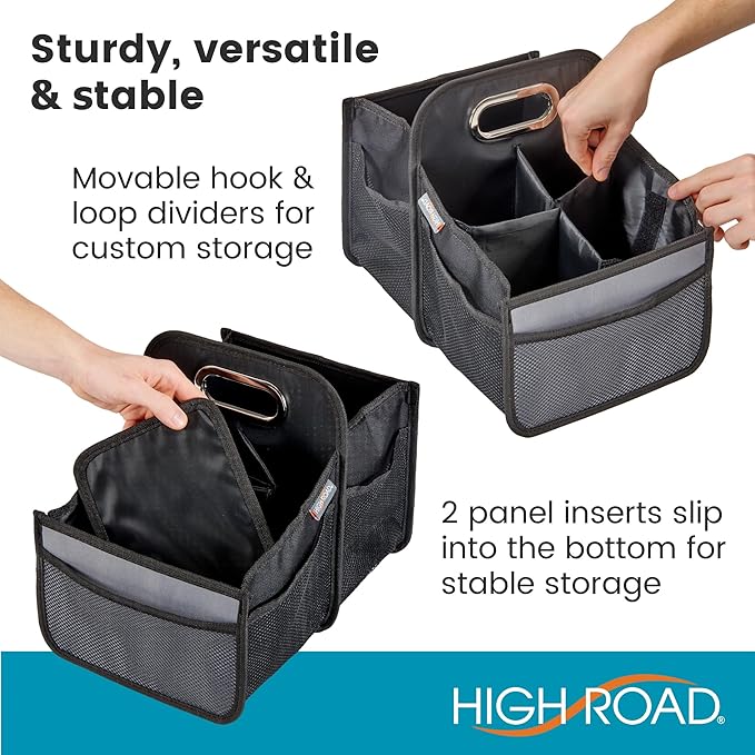 High Road Car Caddy with Cup Holders - Front Seat Organizer for Drivers or Back Seat Organizer for Kids - Portable Car Organizer with Easy One-Handed Carry Handle