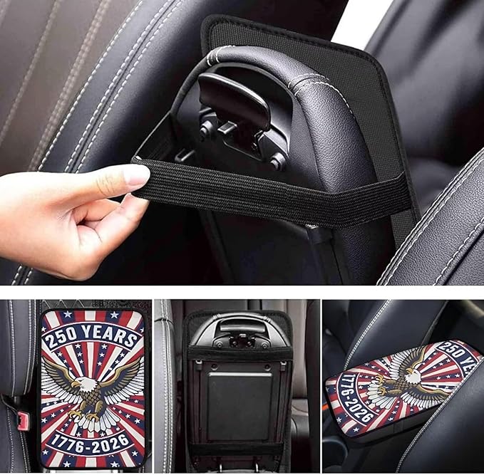 Dreaweet 250th Anniversary Car Center Console Cover Patriotic Eagle Flag Car Accessories Soft Scratch Proof Armrest Cover Center Console Cushion Pad Easy to Install