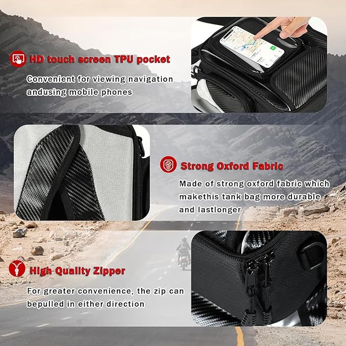 Motorcycle Tank Bag for Suzuki GSXR 750, Strong Magnetic Waterproof Oxford Black Motorbike Quick Release Pannier Bag