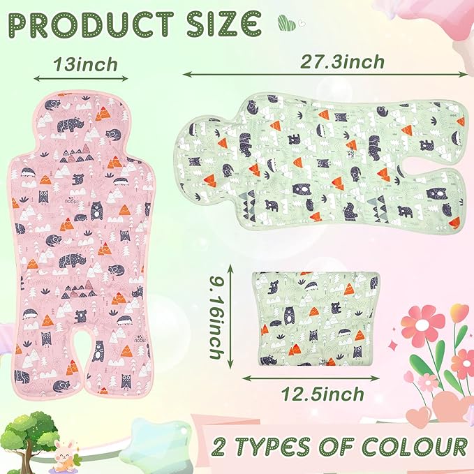 Pinkunn 2 Pcs Gel Car Seat Cooling Pad for Baby Summer Breathable Ice Cushion Multifunctional Ice Stroller Cooler Mat for Stroller Baby Dining Chair Child Safety Seat(Bright Color,Forest)