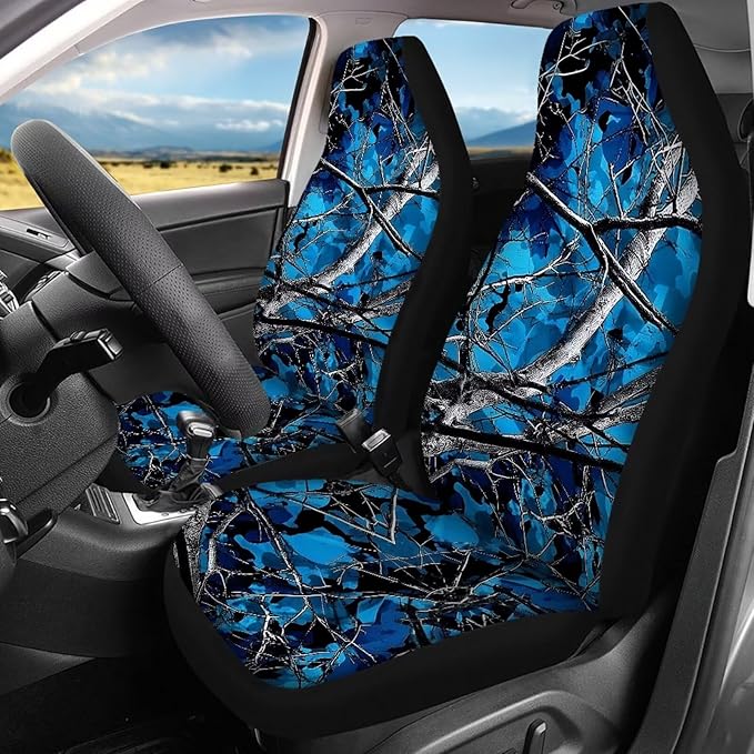 KEIAHUAN Blue Camo Hunting Car Seat Covers Universal Front Saddle Blanket Rear Split Bench Protection Cover Auto Accessories Easy to Install for Cars,Trucks,Sedans,SUVs