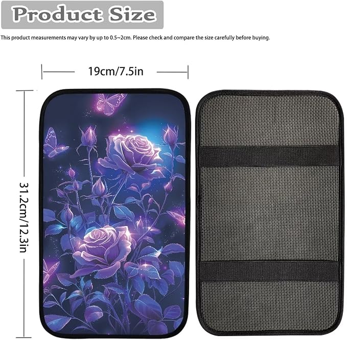 Dreaweet Purple Rose Center Console Armrest Pad Cover Car Accessories Soft Comfort Arm Rest Cover Pad Universal Middle Console Covers for Cars SUV Truck Sedan