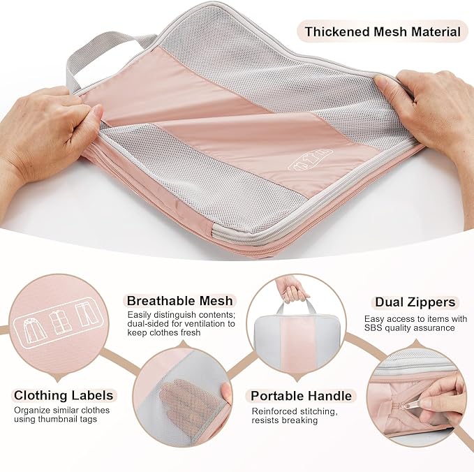 2 Set Compression Packing Cubes for Travel Essentials,Compressible Expandable Packing Cubes for Suitcase,OlarHike Luggage Organizer Bags for Travel,Handy Helper for Organizing Clothes(Beige)