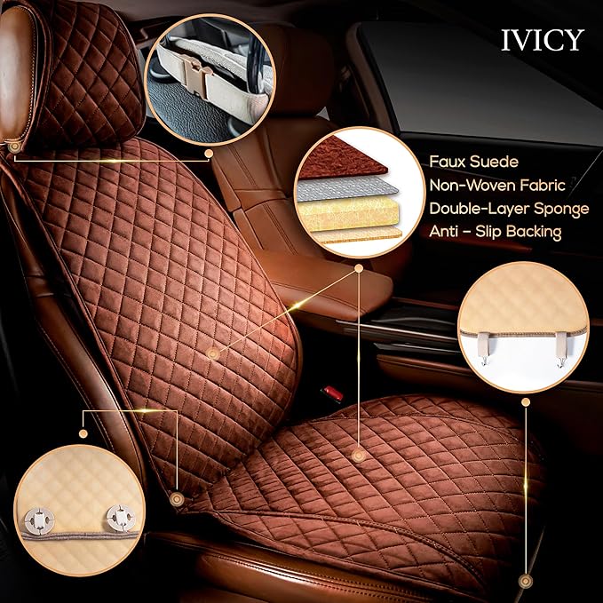 IVICY Faux Suede Front Car Seat Cover – Durable, Non-Slip Seat Protector for Cars – 1 Unit, Brown