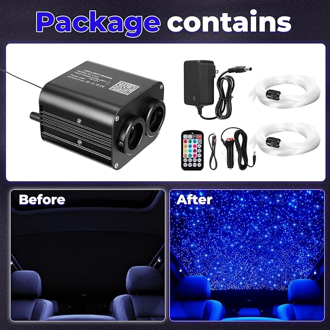 Two-Color Headliner Star Light Kit, Star Light Headliner Kit, 1000Pcs*0.03in*13.1ft Ceiling Fiber Optic APP RGBW Remote Contro Fiber Lights for Home Theater