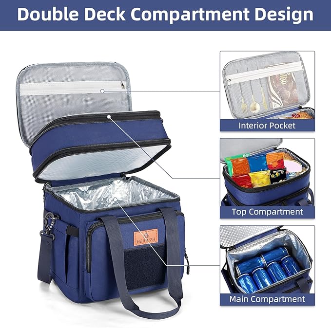 HSHRISH Lunch Box for Men, Expandable Insulated Large Lunch Bag, Heavy Duty Waterproof Leakproof Tactical Cooler Bag for Men Work Outdoor Picnic Day Trips, 24 Can/16 L, Blue