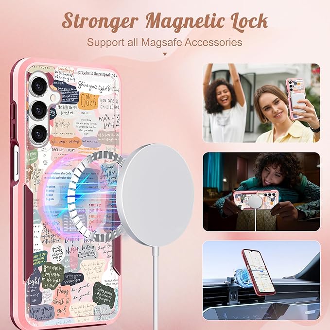 for Samsung Galaxy A16 5G Phone Case - Compatible with MagSafe Women Girls Cute Magnetic Protective Cover Girly Kawaii Pretty Unique Heavy Duty Shockproof Design for Samsung A16 5G Case