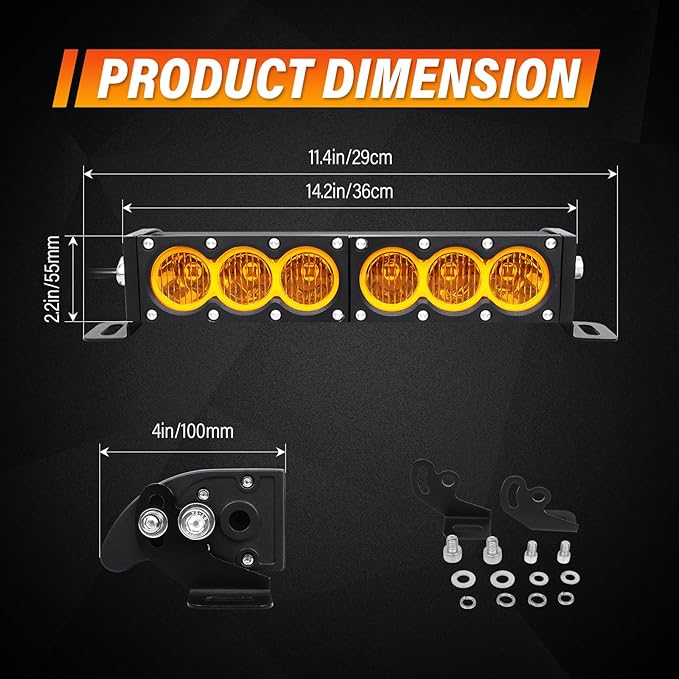 AUXTINGS 12 inch Single Row Amber LED Light Bar 60W Off Road Light Bar Flood Beam LED Work Light Truck UTV 4x4 Cars SUVs ATVs Boats Fog Driving Light with Wiring Harness kit
