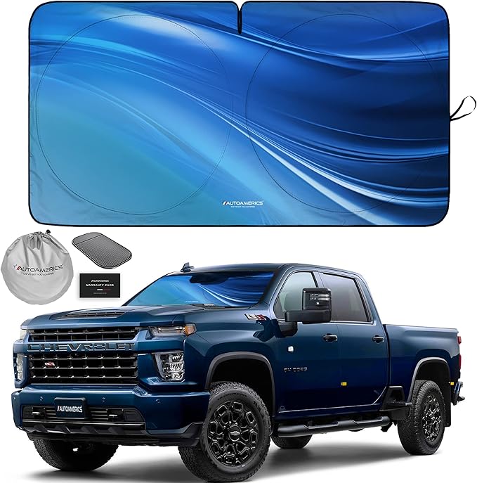 Autoamerics 1-Piece Windshield Sun Shade - Ocean Wave Foldable Car Front Window Sunshade for Most Cars SUV Truck - Heat Blocker Visor Protector Blocks Max UV Rays and Keeps Your Vehicle Cool - Large