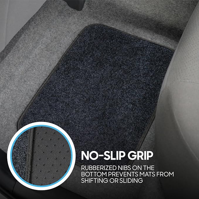 BDK Premium Dark Gray Carpet Floor Mats for Cars - Universal Fit Interior 4-Piece Car Mats Full Set with Vinyl Heel Pad Protector - Cute Car Accessories Interior Floor Covers for SUVs & Trucks