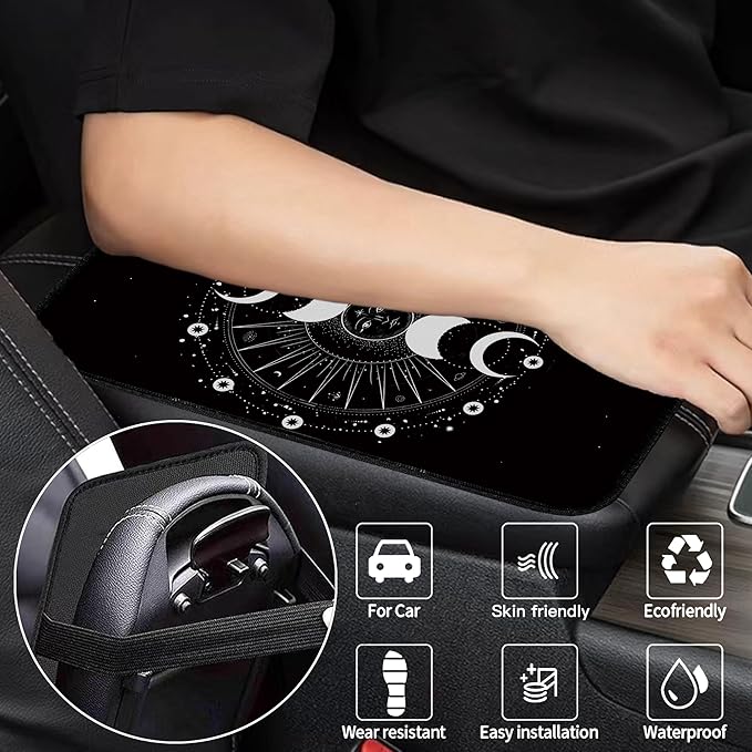 Universal Armrest Cover Pad,Car Center Console Cushion Pad, Protect from Pet Claws, Dirt, and Sticky Fingers, Comfortable Car Decor Accessories Fit for Most Cars, Vehicles, SUVs (Sunmoon)