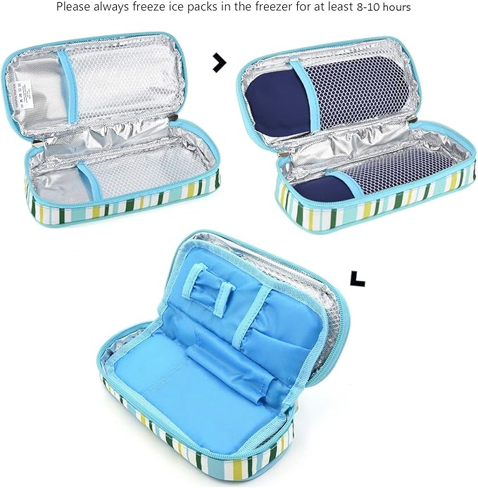 Goldwheat Insulin Cooler Travel Case Diabetic Medication Organizer Medical Cooler Bag with 2 Ice Pack Waterproof and Insulation Liner, Light Blue